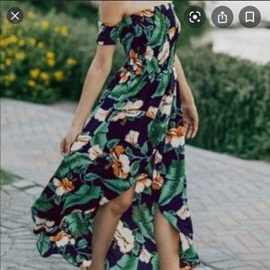 Cupshe off the shoulder tropical hibiscus dress